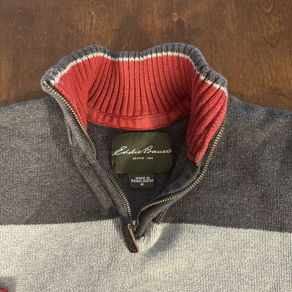 Eddie Bauer 100% Heavy Combed Cotton Rib Quarter Zip Sweater Fits Medium
